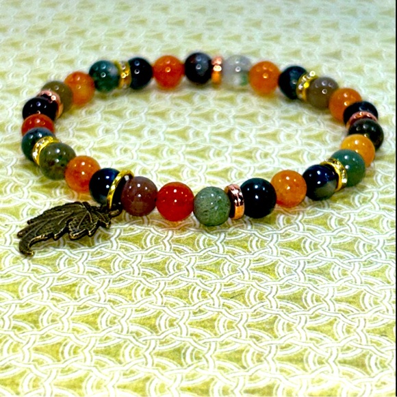Handmade Fall Leaf Charm Bracelet with Natural
Indian Agate & Sun Stones! - Picture 5 of 5